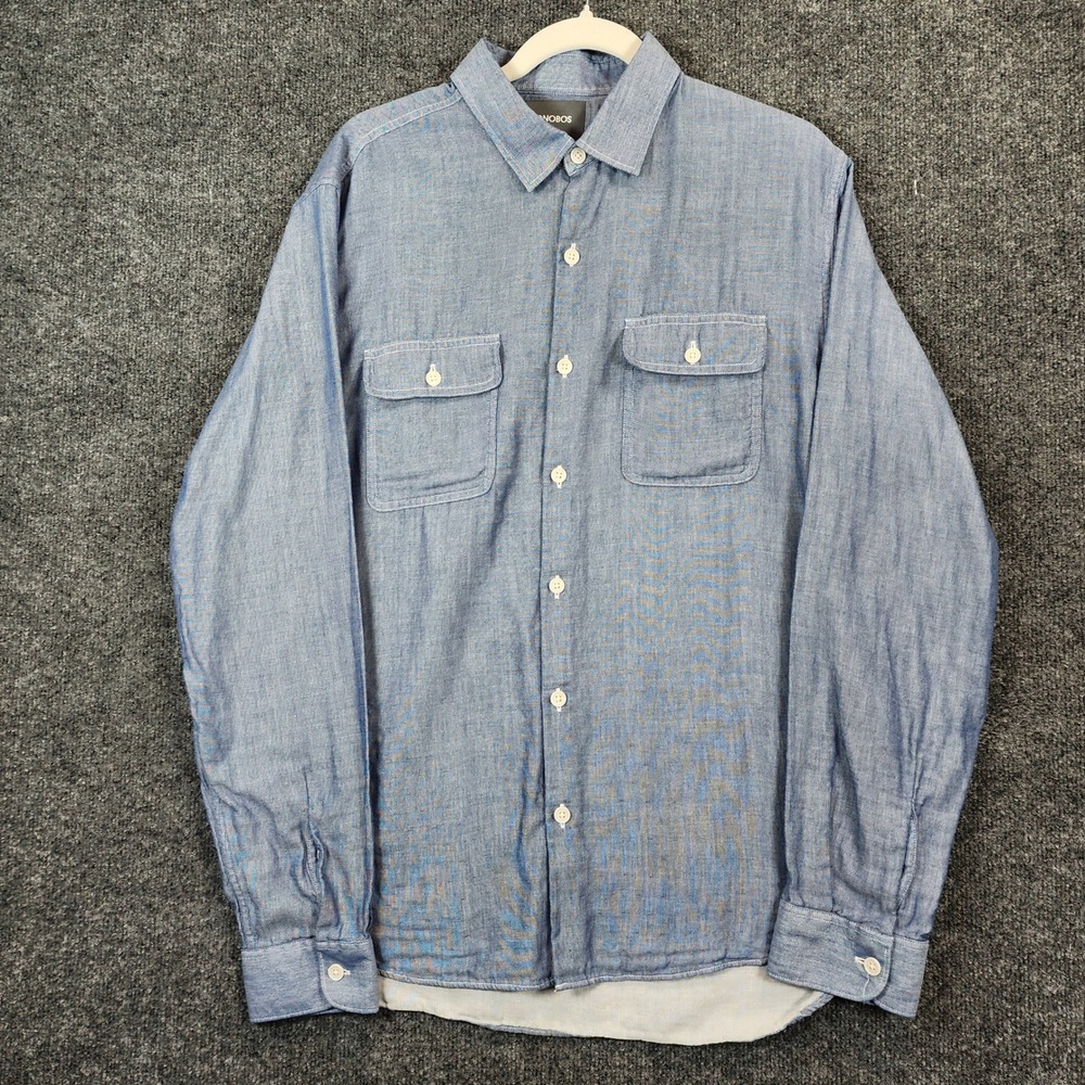 Bonobos‎ Men Minimalist Workwear Chambray Utility Everyday Button Shirt Size L